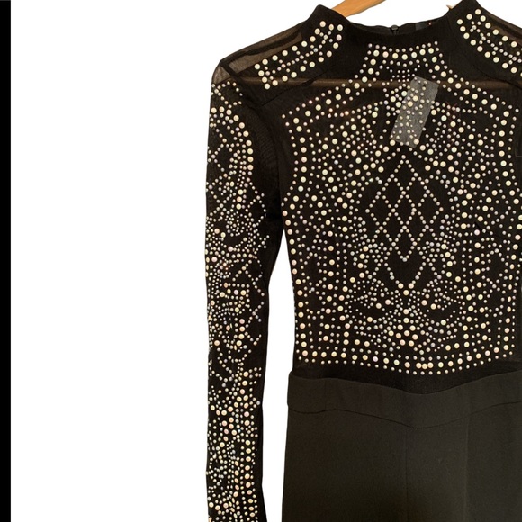 Other - Mesh long sleeve pantsuit with metal beading